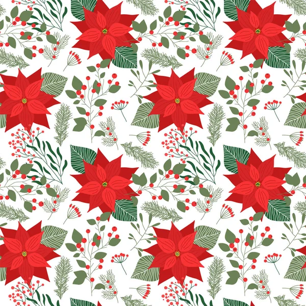 Feliz Natal Sem Costura Ilustração Padrão Inverno Natureza Planta Decoração — Vetor de Stock