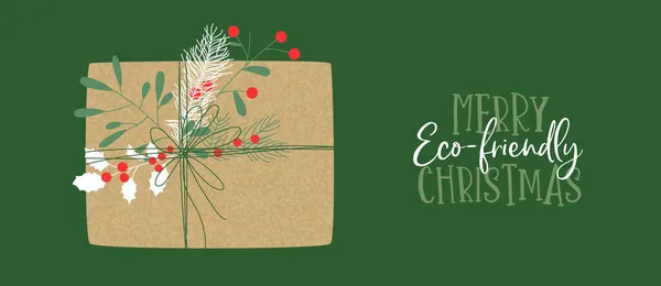 God Miljövänlig Jul Gratulationskort Illustration Återvunnet Omslagspapper Presentförpackning Med Grön — Stock vektor