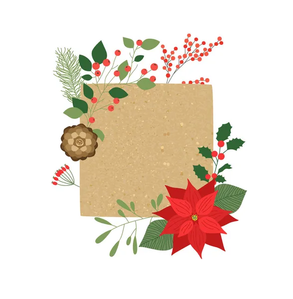 Joyeux Noël Fond Cadre Papier Recyclé Vide Avec Décoration Hivernale — Image vectorielle