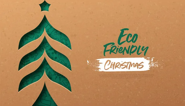 Eco Christmas Web Template Illustration Paper Cut Pine Tree Winter — 스톡 벡터