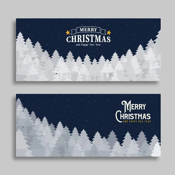 Καλά Χριστούγεννα Ευχετήρια Κάρτα Σύνολο Από Λευκό Χιόνι Πεύκο Δάσος — Διανυσματικό Αρχείο