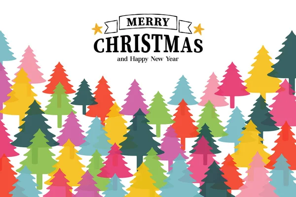 Veselé Vánoce Šťastný Nový Rok Barevné Borovice Les Doodle Blahopřání — Stockový vektor