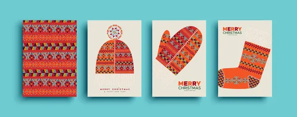 Buon Natale Festa Popolare Arte Set Modelli Carte Vestiti Invernali — Vettoriale Stock