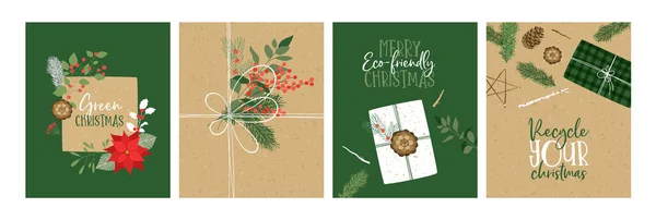 Conjunto Ilustración Tarjeta Felicitación Feliz Navidad Caja Regalo Papel Embalaje — Archivo Imágenes Vectoriales