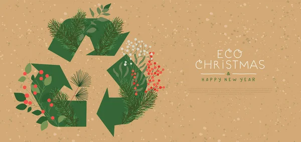 God Eco Christmas Web Mall Illustration Grön Återvinningssymbol Och Naturliga — Stock vektor