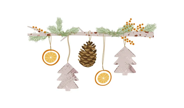 Christmas Winter Nature Illustration Isolated White Background Handmade Holiday Decoration — Stock Vector