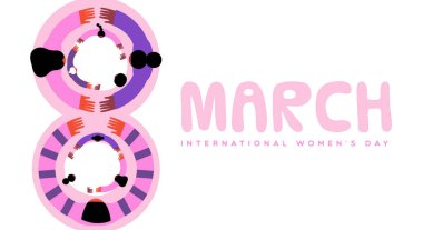 Uluslararası Kadınlar Günü 'nde çeşitli kadın gruplarının 8 Mart' ta bir araya geldiği tebrik kartı illüstrasyonları.