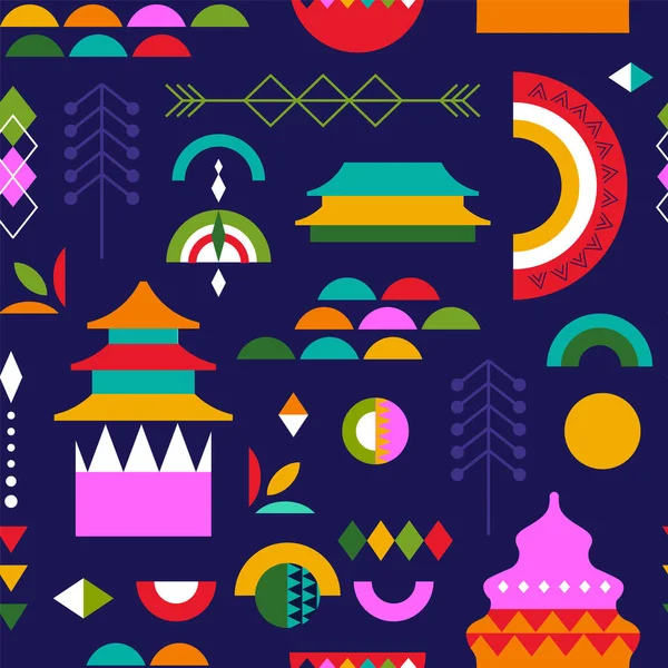 Illustration Motif Sans Couture Nouvel Chinois Dans Style Forme Géométrique — Image vectorielle