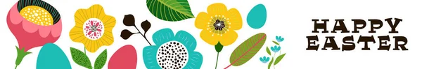 Frohe Ostern Web Banner Illustration Der Vintage Volkskunst Stil Frühling — Stockvektor