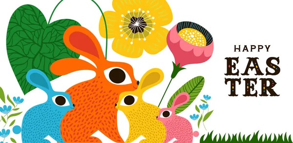 Bonne Carte Vœux Pâques Mignon Lapin Animal Famille Dans Style — Image vectorielle