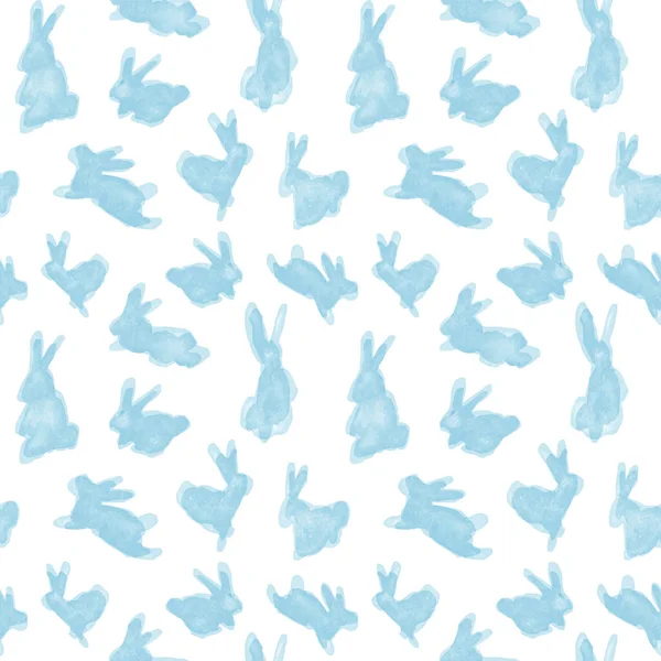 复活节兔子无缝图案插图 春节假期水彩画风格的可爱蓝色兔子动物背景 — 图库矢量图片