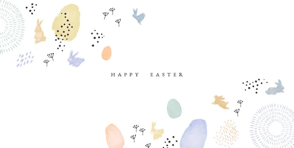 Happy Easter Wenskaart Illustratie Van Hand Getrokken Aquarel Konijn Dier — Stockvector