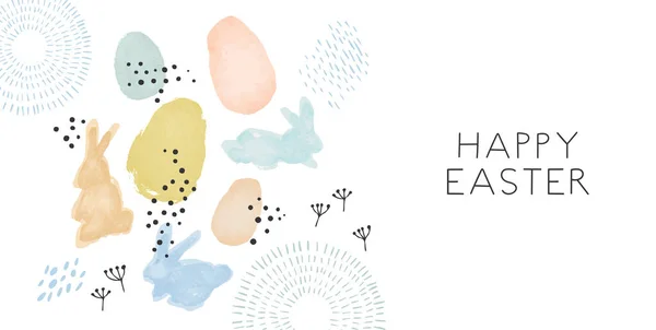 Happy Easter Wenskaart Illustratie Van Hand Getrokken Aquarel Konijn Dier — Stockvector