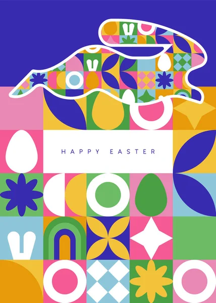 Happy Easter Wenskaart Illustratie Van Kleurrijke Geometrische Abstracte Stijl Mozaïek — Stockvector