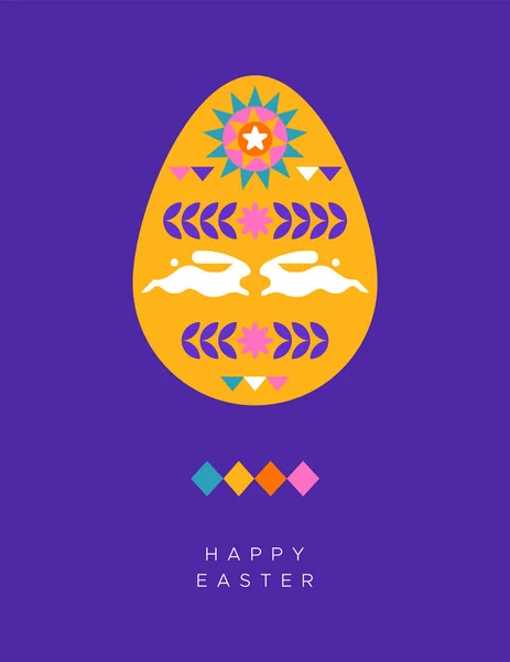 Frohe Ostern Glückwunschkarte Aus Geometrischen Stil Der Volkskunst Mit Hasen — Stockvektor
