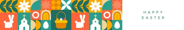 Happy Easter Web Banner Illustratie Van Kleurrijke Geometrische Abstracte Stijl — Stockvector