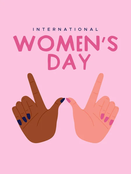 Internationale Vrouwendag Wenskaart Illustratie Van Diverse Vrouwen Handen Samen Maken — Stockvector