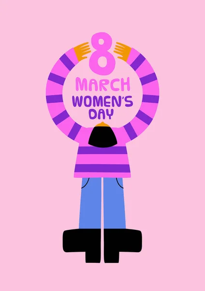 Día Internacional Mujer Tarjeta Felicitación Ilustración Mujer Personaje Dibujos Animados — Vector de stock