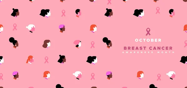 Breast Cancer Awareness Month Greeting Card Illustration Diverse Young Women — Archivo Imágenes Vectoriales