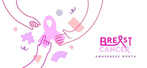 Breast Cancer Awareness Month Web Banner Illustration Diverse Woman Hands — Stockvector