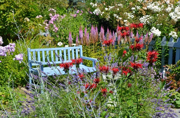 Panca da giardino blu — Foto Stock