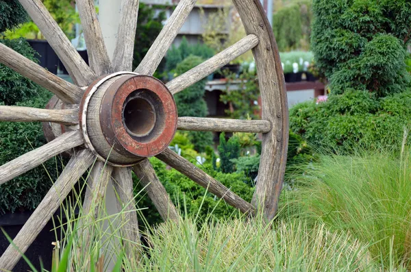 Roda velha do vagão de madeira — Fotografia de Stock