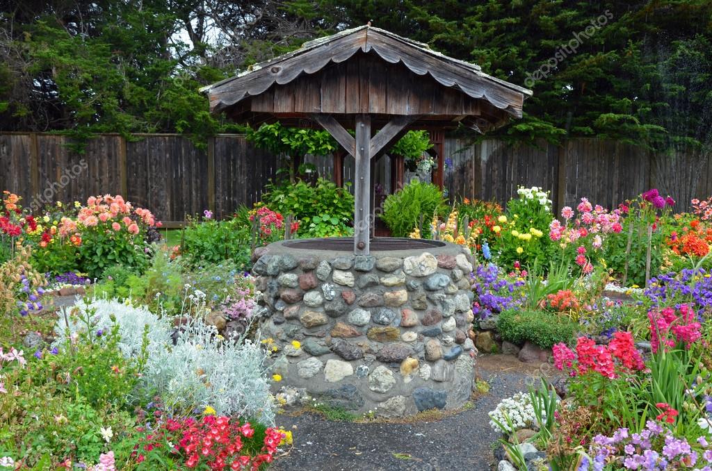 Wishing Well In Dahlia Garden Stock Photo By Montana 49098123 Wishing Well In Dahlia Garden Stock, Garden Wishing Well