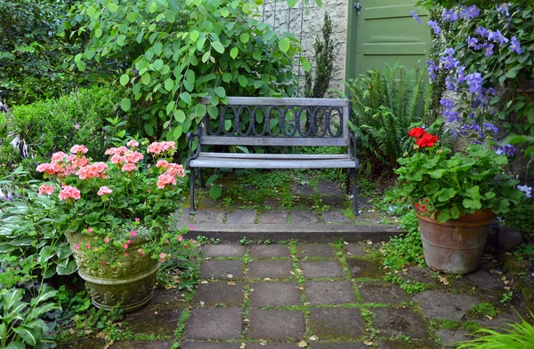 Garden bench on patio — Stock Photo, Image