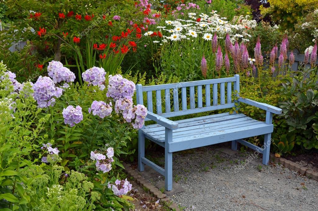 Blue wooden garden bench Stock Photo by ©montana 50027897