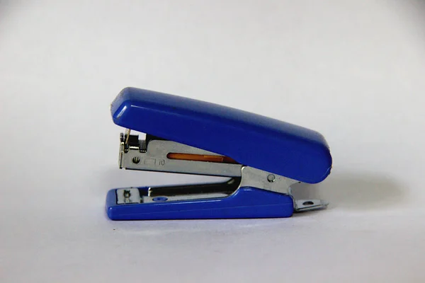 Blue Color Mini Stapler Used Stitching Packages Packets Isolated White — Stock Photo, Image