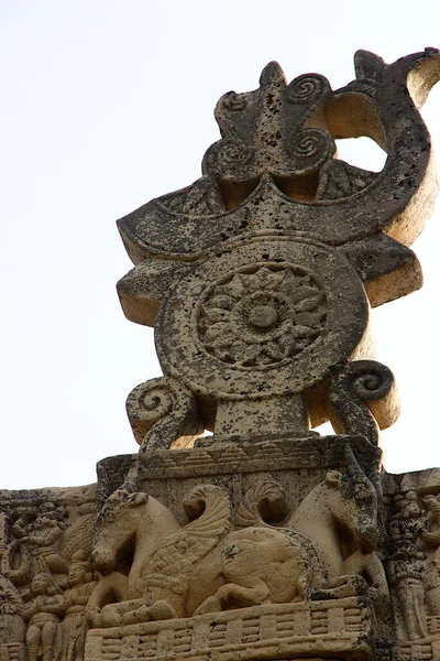 View Stone Sculpture Stupa Sanchi Bhopal Madhya Pradesh India Asia — 图库照片