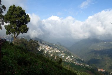 View of sloping landscape and town from Pillar Rock Point at Kodaikanal in Tamil Nadu, India, Asi