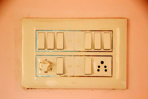 View Electric Switch Panel Fixed Painted Wall House — Stock Photo, Image