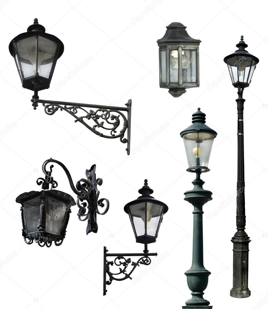 Set of retro street lamps, isolated on white with clipping paths
