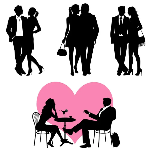 Beaucoup de, couple romantique, silhouette - ensemble vectoriel — Image vectorielle