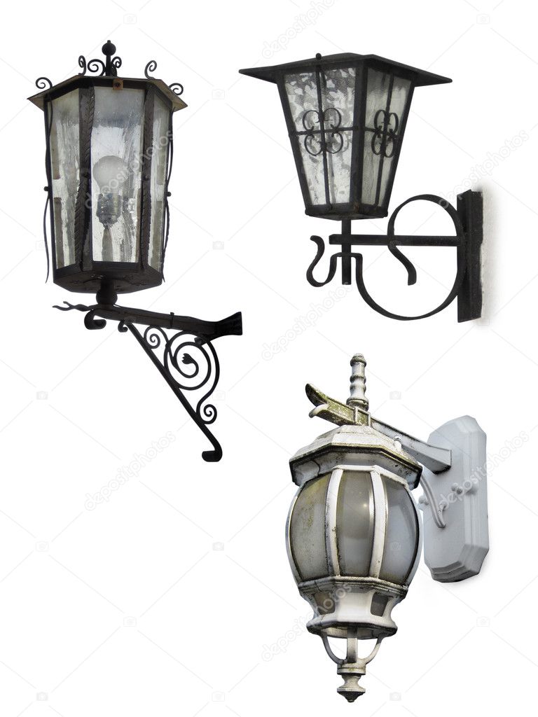 Set of retro street lamps, isolated on white with clipping paths