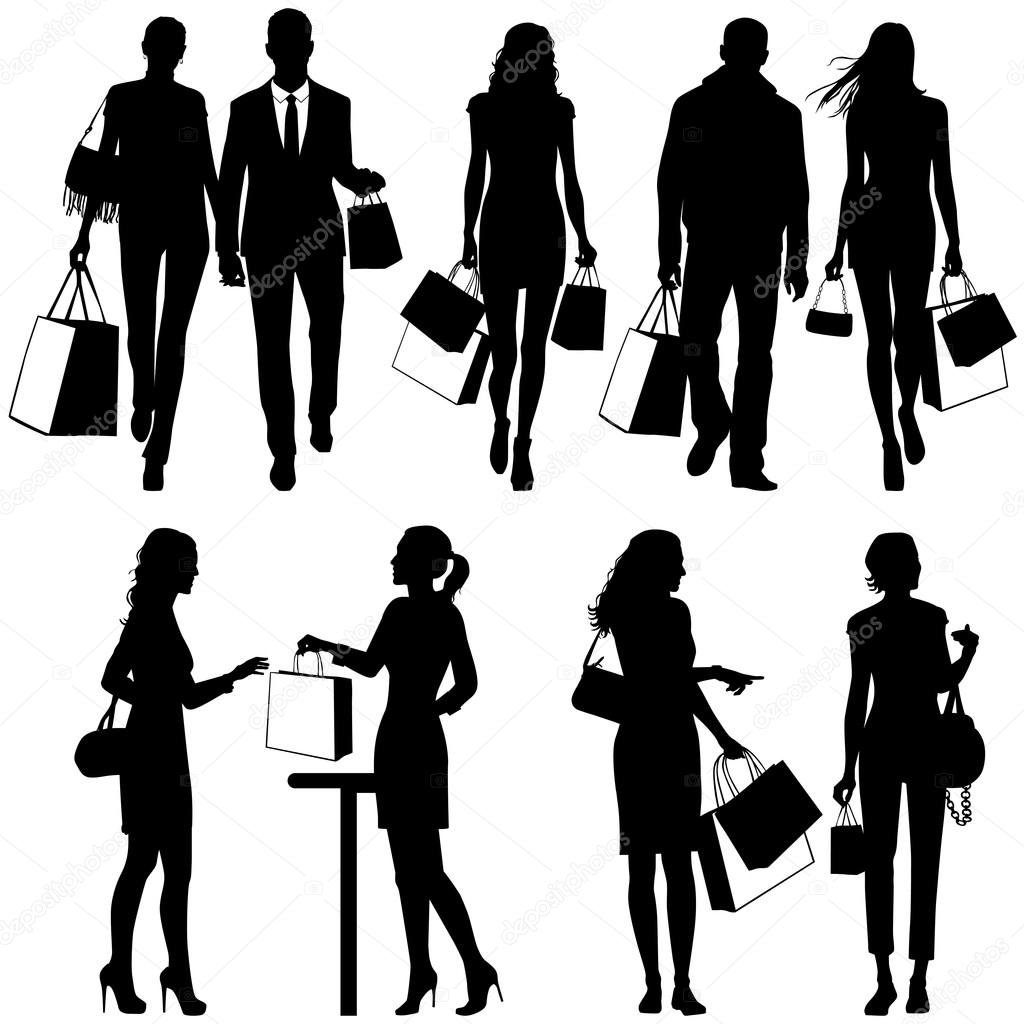several , shopping - vector silhouettes