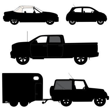 Transportation icons collection - vector silhouette clipart