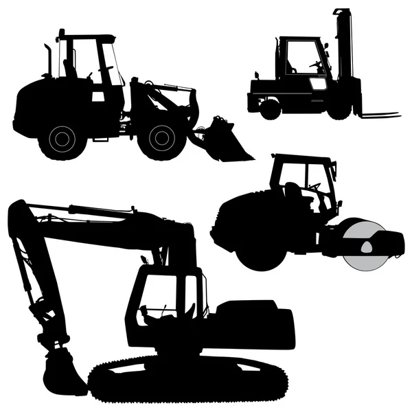 Machinery. Set of silhouettes of a tractors of road service. — Stock Vector