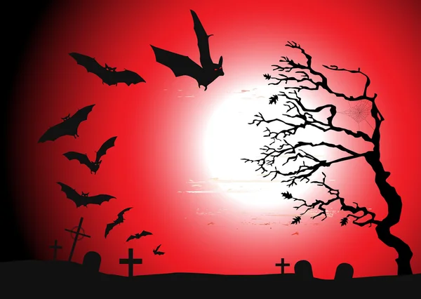 Halloween Hintergrund - zerstörter Friedhof bei Vollmond — Stockvektor