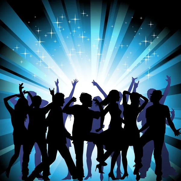 A group of people having a good time in disco. Crowd infront of — Stock Vector