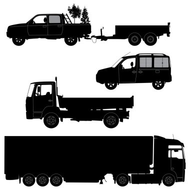 Transportation icons collection - vector silhouette. Working car clipart