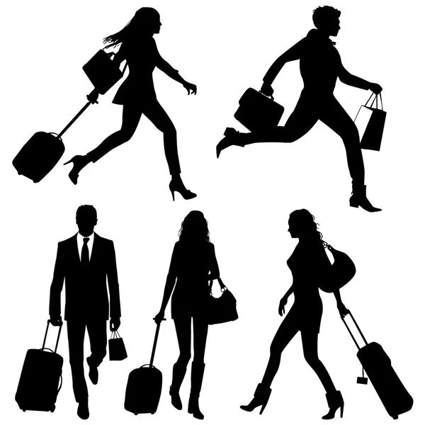 People in a hurry - vector silhouettes. — Stock Vector