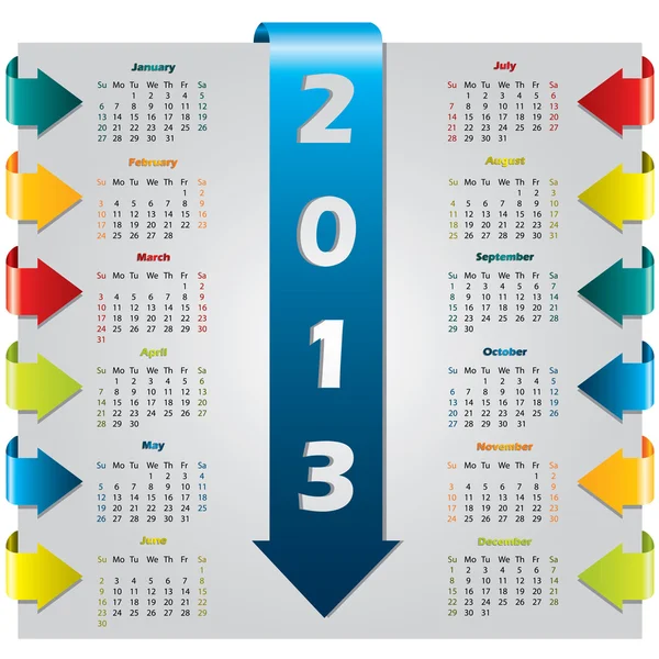 Színes nyíl tervező naptár — Stock Vector