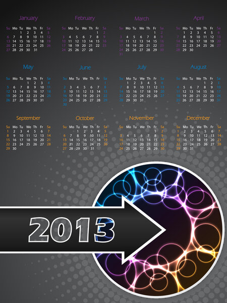 Abstract 2013 calendar with plasma effect