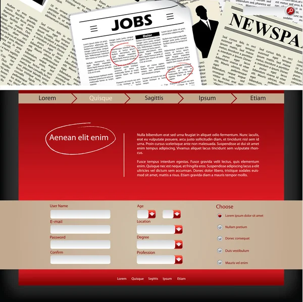 Website template design with newspaper header — Stock Vector