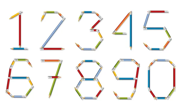 Ensemble de numéros composé de crayons — Image vectorielle