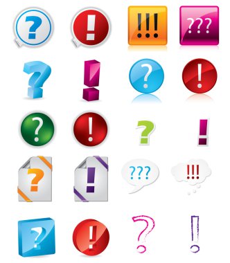 çeşitli ünlem işareti ve soru simgesini tasarımlar