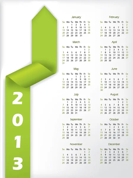 2013 arrow shaped green ribbon calendar — Stock Vector