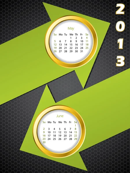 2013 pijl kalender voor mei en juni — Stockvector